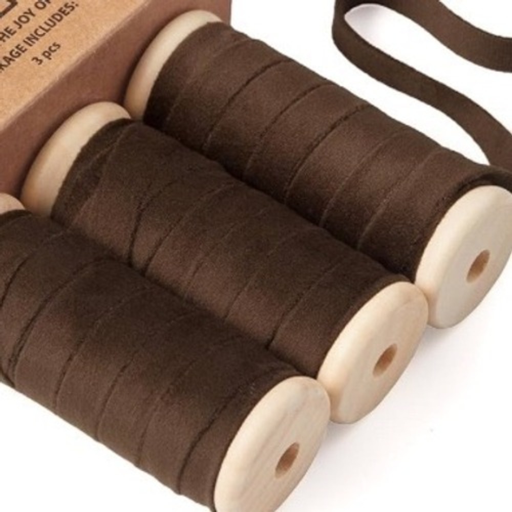 Vitalizart 3 pk Velvet Brown 3/8" Wooden Spools 5 yds each